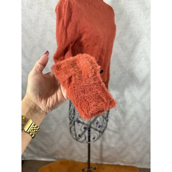 forever 21 orange mock neck fuzzy cropped sweater size L - Picture 6 of 10